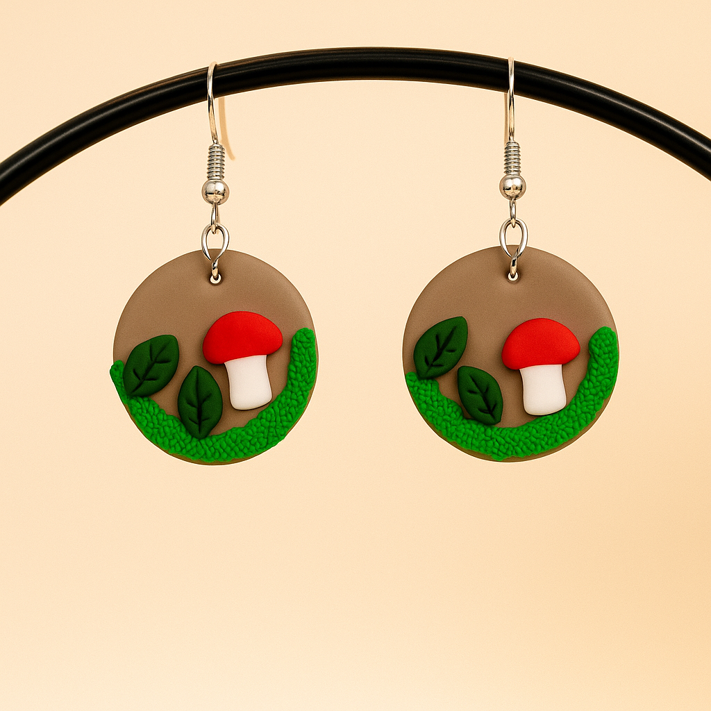 Woodland Mushroom Polymer Clay Dangle Earrings